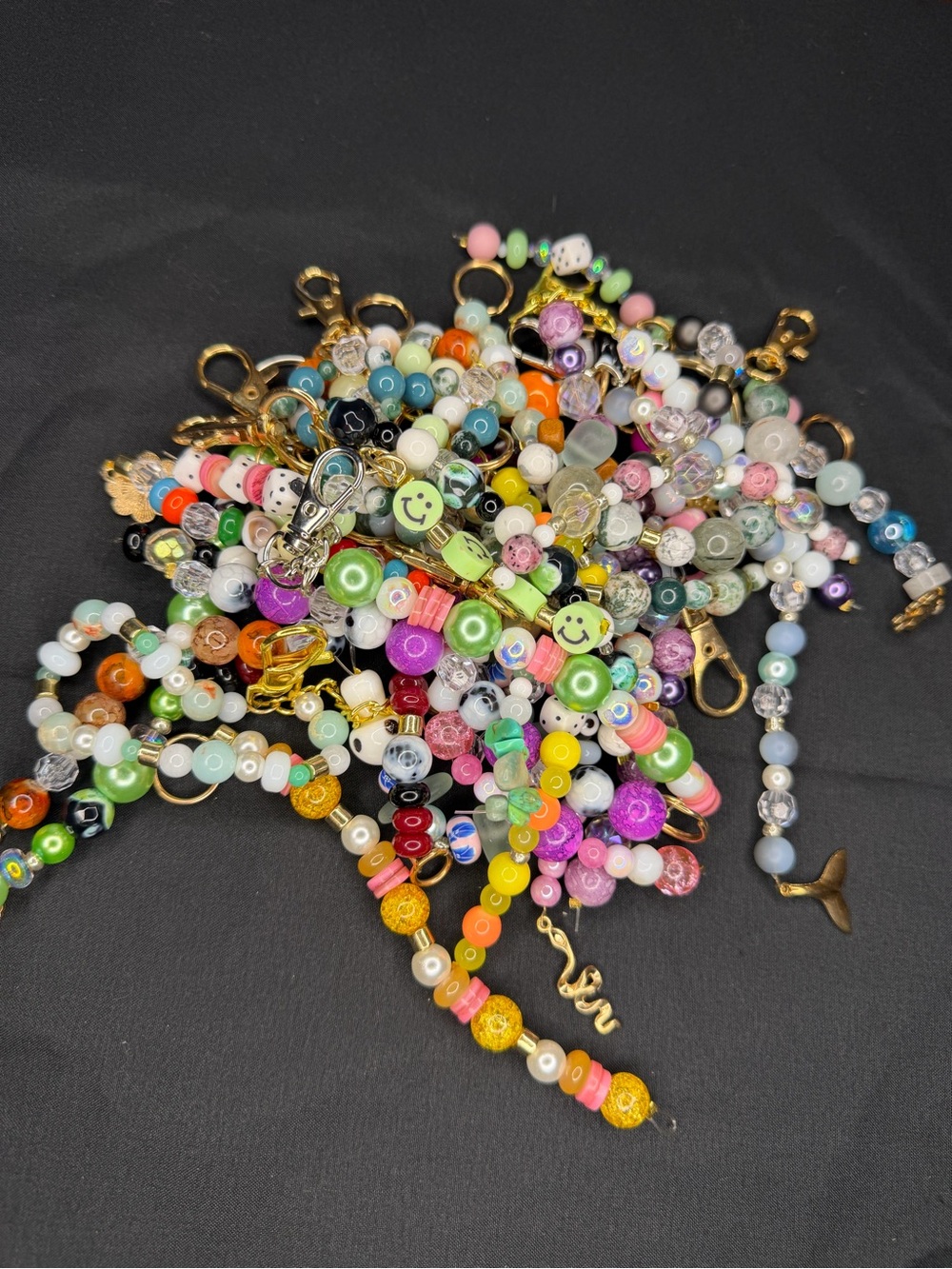 CUSTOM Colorful Mixed Beaded Keychains W/Charm - Multicolor
